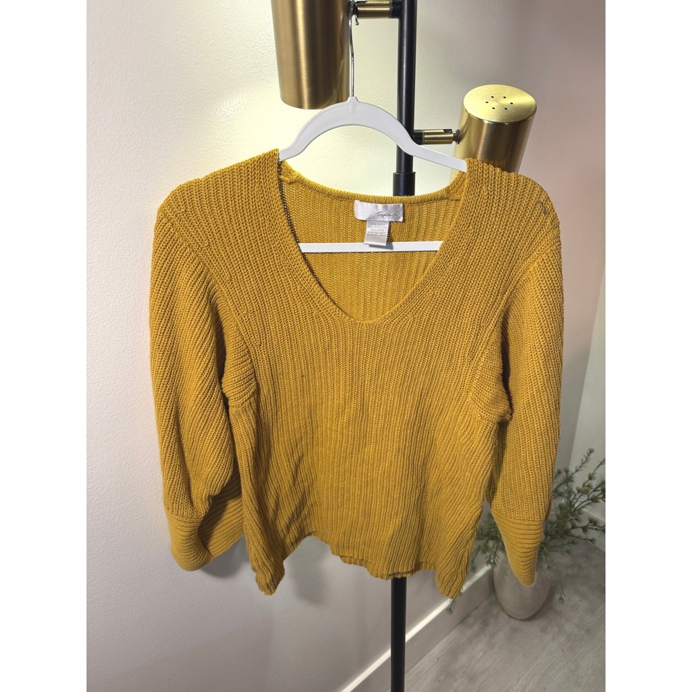 Spiegel sweater loose fit vneck cotton luxury goldenrod cableknit cool weather M